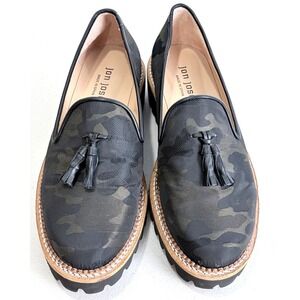 Jon Josef Women's Camo Tassel Loafers Lug Sole Black Olive Spain EU 37 US 6.5